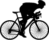 Silhouette of a person riding a road bicycle, leaning forward in an aerodynamic position.
