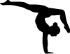 Silhouette of a person performing a one-handed handstand, with one leg extended straight and the other bent, holding the foot with their free hand.
