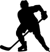 Silhouette of a hockey player skating and holding a hockey stick, ready to play.
