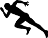 Silhouette of a person in mid-sprint, with one arm forward and one arm back, body leaning forward, suggesting fast running or athletic movement.