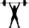 Silhouette of a person lifting a barbell overhead in a weightlifting pose, against a plain background.